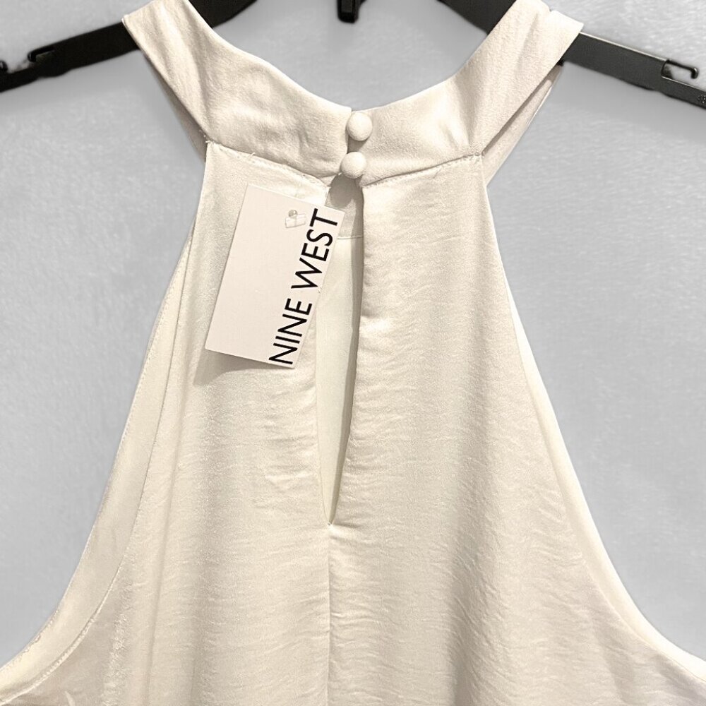 Nine West Ruffle Hem Sleeveless Mock Halter Dress White Size XXL - Picture 3 of 5